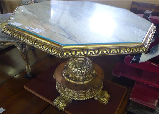 Gilt carved wood marble topped octagonal table